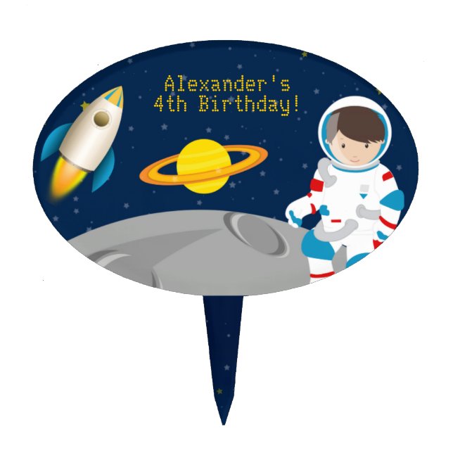 Outer Space Astronaut Birthday Cake Topper (Front)