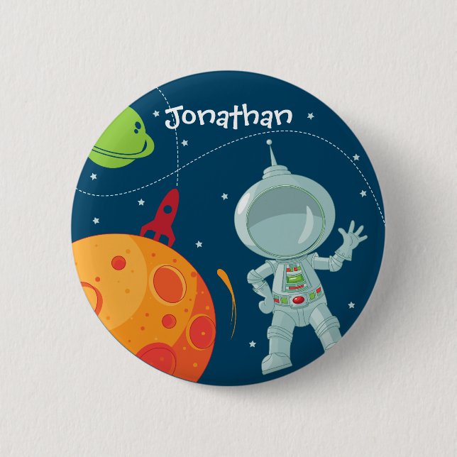 Outer Space Astronaut Birthday Favor Button (Front)