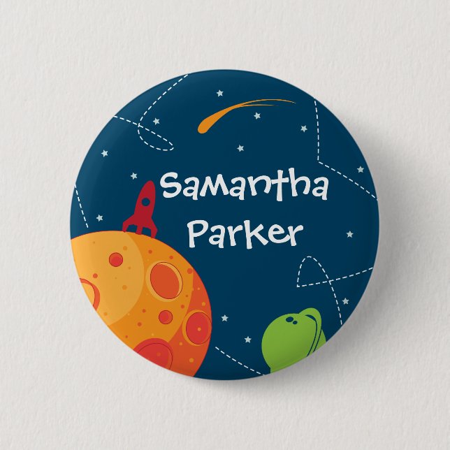 Outer Space Astronaut Birthday Favor Button (Front)