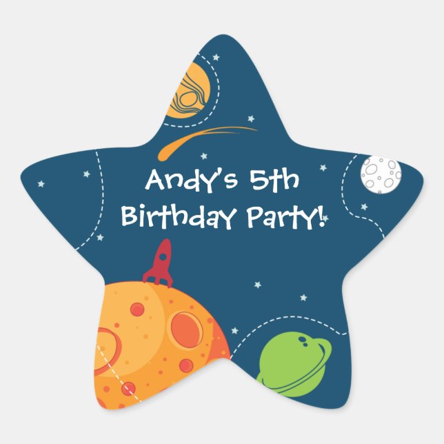 Outer Space Astronaut Birthday Favor Sticker (Front)