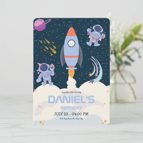 Outer  Space Astronaut Birthday Invitation