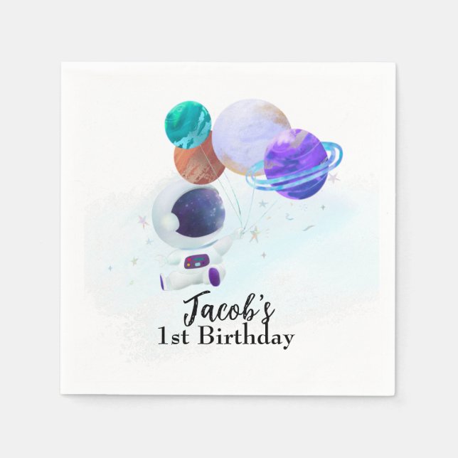 Outer Space Astronaut Birthday  Napkins (Front)