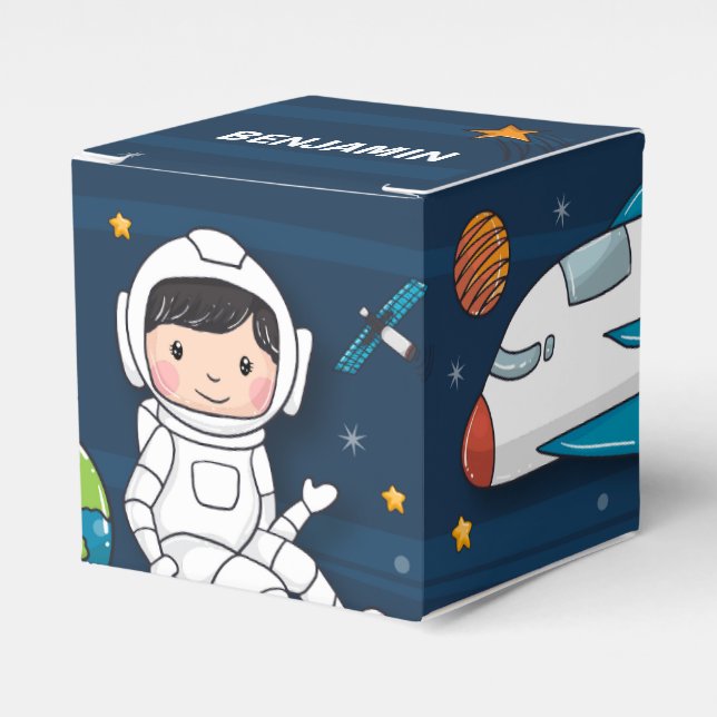 Outer Space Astronaut Birthday Party Favor Boxes (Front Side)