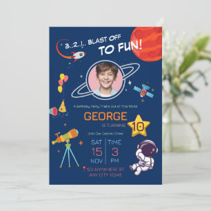 Outer Space Astronaut Birthday Party for kids Invitation
