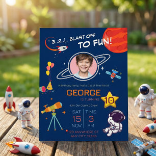 Outer Space Astronaut Birthday Party for kids Invitation