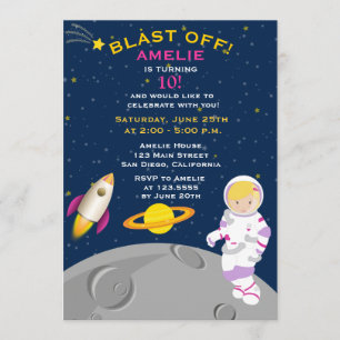 Outer Space Astronaut Birthday Party Invitation