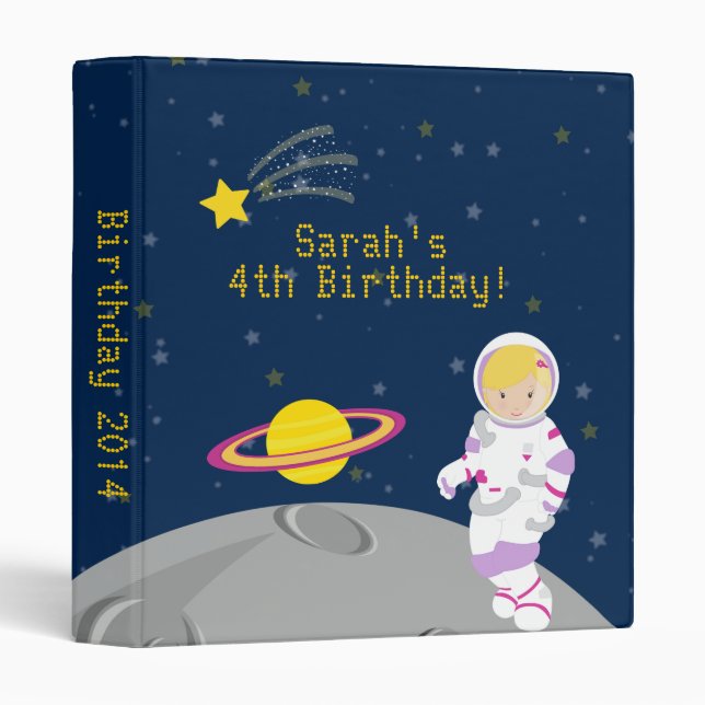 Outer Space Astronaut  Birthday Photo Album Binder (Front/Spine)
