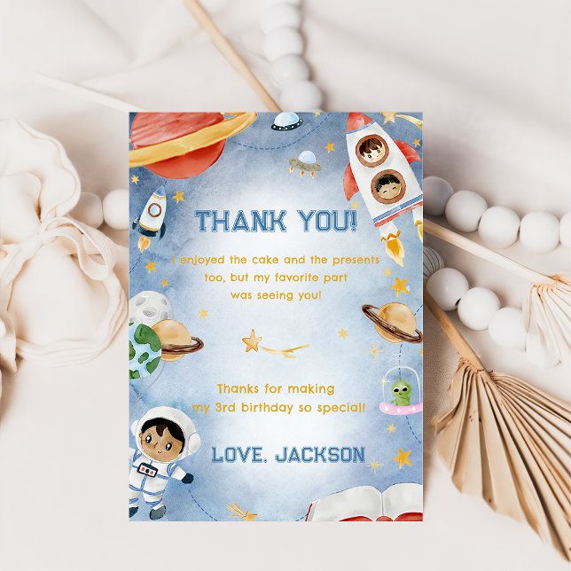 Outer Space Astronaut Birthday Thank You Card  (Creator Uploaded)