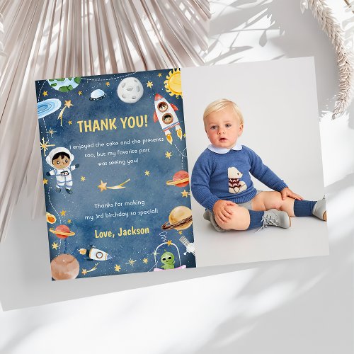 Outer Space Astronaut Birthday Thank You Card 