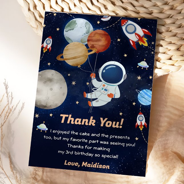 Outer Space Astronaut Birthday Thank You Card  (Creator Uploaded)