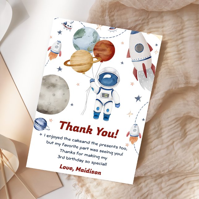 Outer Space Astronaut Birthday Thank You Card  (Creator Uploaded)