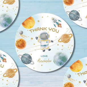 Outer Space Astronaut Birthday Thank You Classic Round Sticker