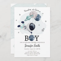 Outer Space Astronaut Boy Baby Shower Invitation