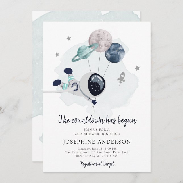 Outer Space Astronaut Boy Baby Shower Invitation (Front/Back)