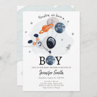 Outer Space Astronaut Boy Baby Shower Invitation