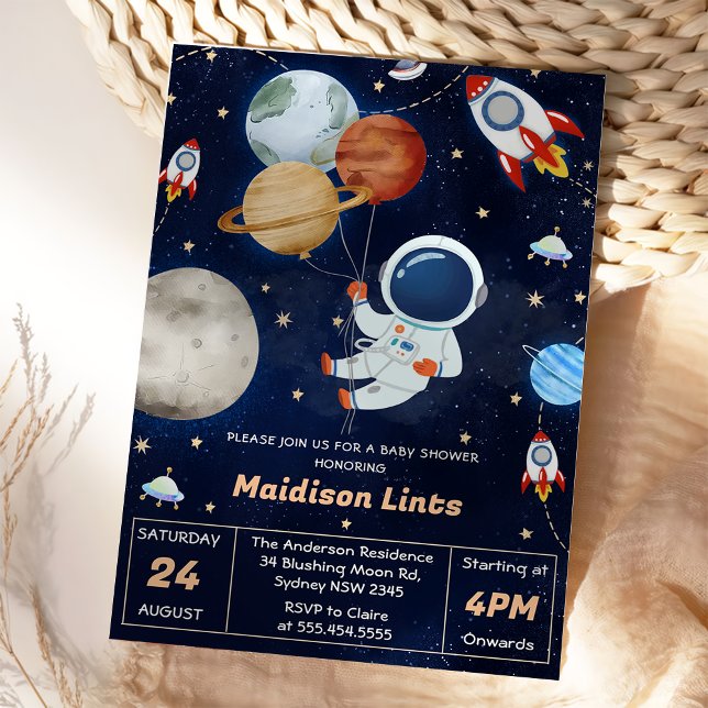 Outer Space Astronaut Boy Baby Shower Party Invitation (Creator Uploaded)