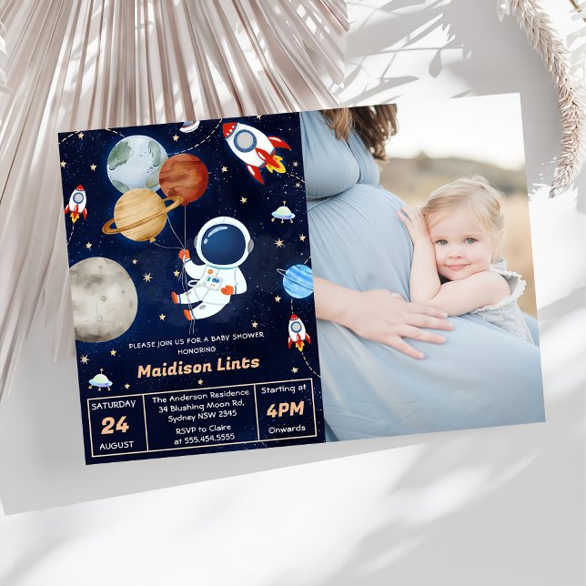 Outer Space Astronaut Boy Baby Shower Party Invitation (Creator Uploaded)