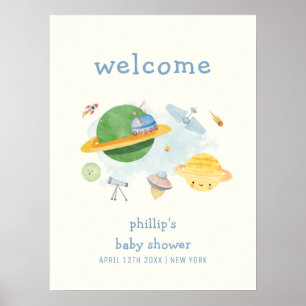 Outer Space Astronaut Boy Baby Shower Welcome  Poster