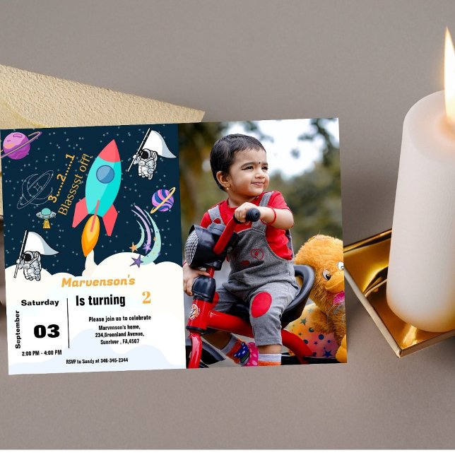 Outer space  astronaut boy birthday  invitation (Creator Uploaded)
