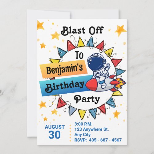 Outer Space Astronaut Boy Birthday Invitation   