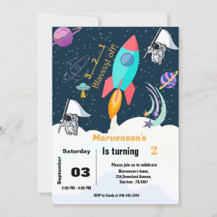 Outer space astronaut boy birthday invitation