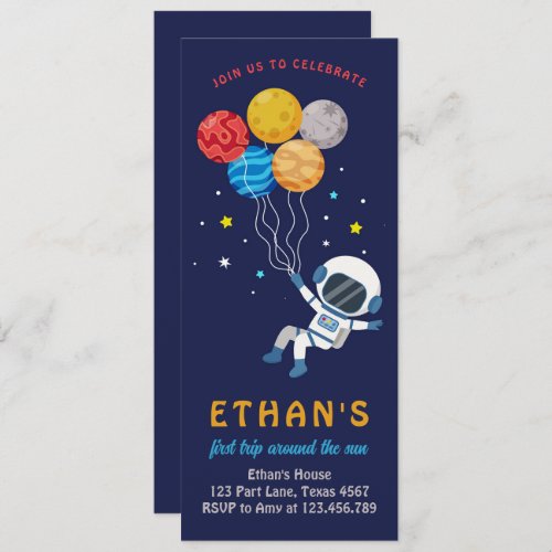 Outer Space Astronaut Boy First Birthday  Invitation