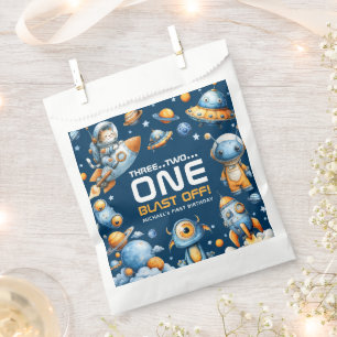 Outer Space Astronaut Cat Blast Off 1st Birthday Favor Bag