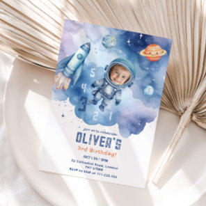 Outer Space Astronaut countdown 3rd birthday Photo Invitation