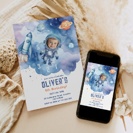 Outer Space Astronaut countdown 4th birthday Photo Invitation