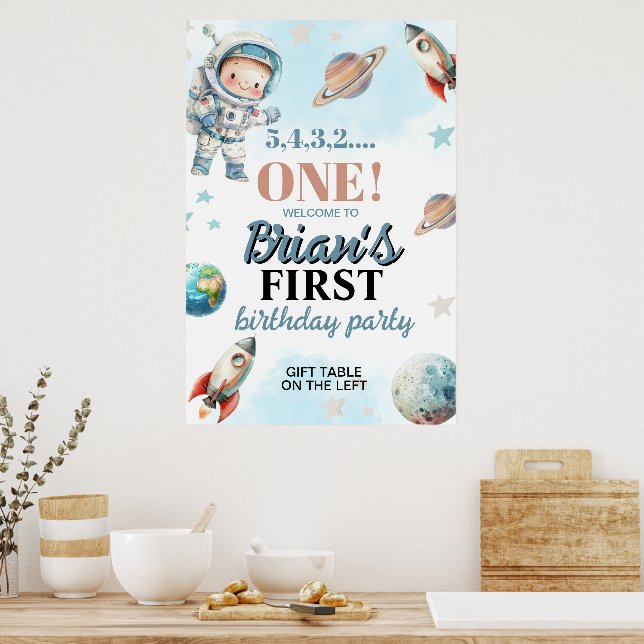 Outer Space Astronaut First Birthday Poster (Kitchen)