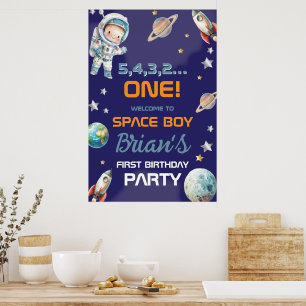 Outer Space Astronaut First Birthday Poster