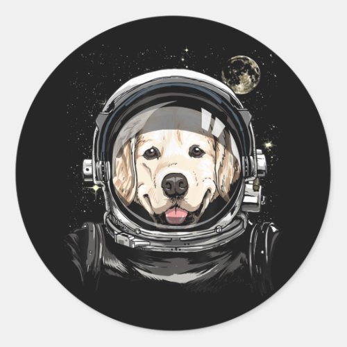 Outer Space Astronaut Golden Retriever Lover Pet D Classic Round Sticker