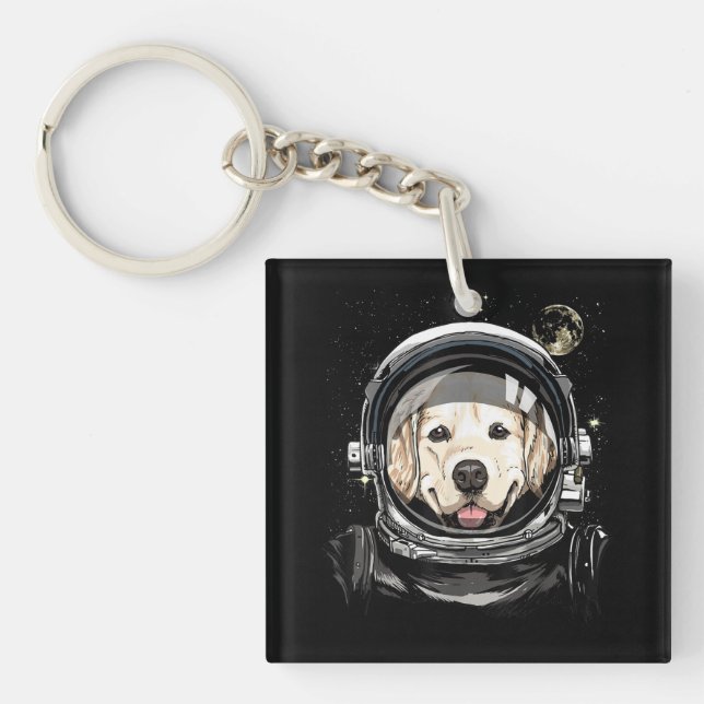 Outer Space Astronaut Golden Retriever Lover Pet D Keychain (Front)