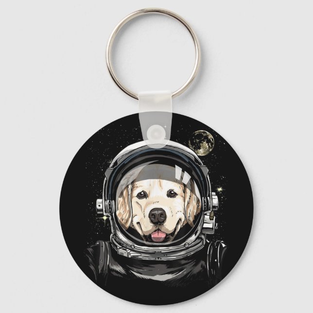 Outer Space Astronaut Golden Retriever Lover Pet D Keychain (Front)