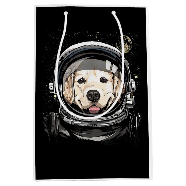 Outer Space Astronaut Golden Retriever Lover Pet D Medium Gift Bag (Front)