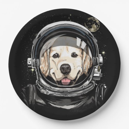 Outer Space Astronaut Golden Retriever Lover Pet D Paper Plates