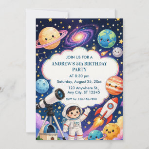Outer Space Astronaut Kids Birthday Party Invitation