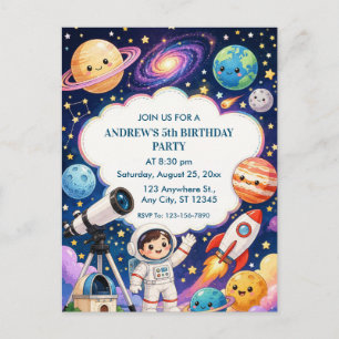 Outer Space Astronaut Kids Birthday Party Postcard
