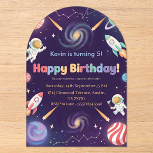 Outer Space Astronaut Kids Happy Birthday Party  Acrylic Invitations