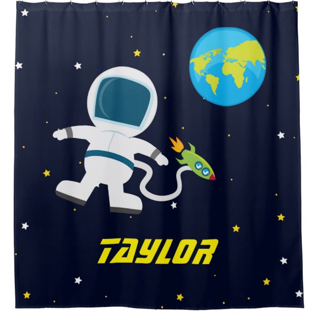 Outer Space Astronaut, Kids Shower Curtain (Front)