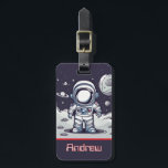 Outer Space Astronaut Luggage Tag<br><div class="desc">Blast off on an adventure with this personalized astronaut luggage tag—perfect for little space explorers! Featuring a young astronaut in a spacesuit standing on the moon, this fun and futuristic design is set against a navy blue, gray, and red color scheme that’s both bold and eye-catching. Customize the front with...</div>