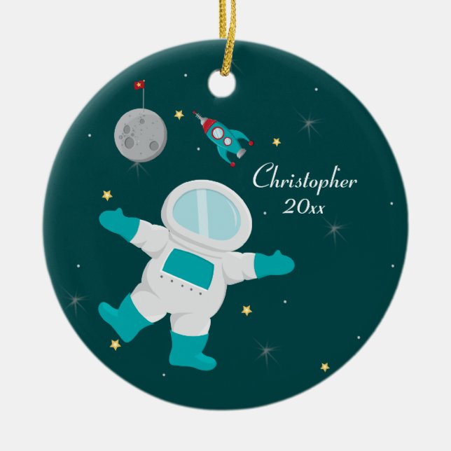 Outer space astronaut personalized photo ornament (Front)