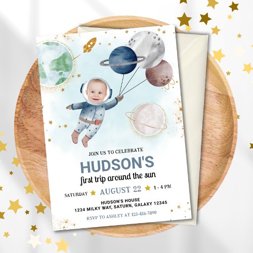 Outer Space Astronaut Photo Birthday Invitation