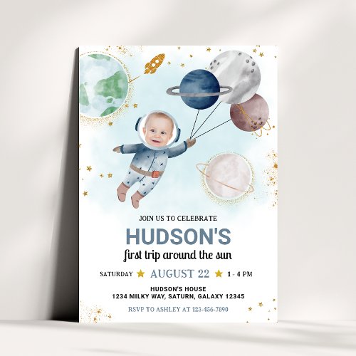 Outer Space Astronaut Photo Birthday Invitation