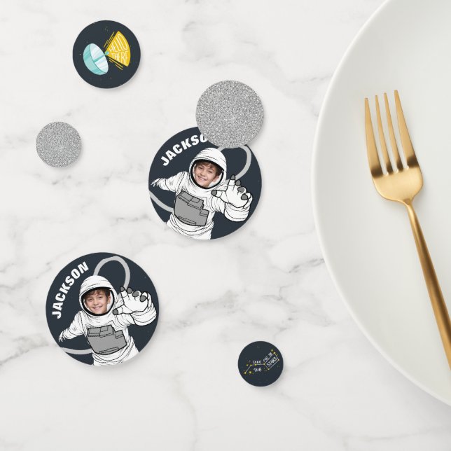 Outer Space Astronaut Photo Boy Birthday Confetti (Group)