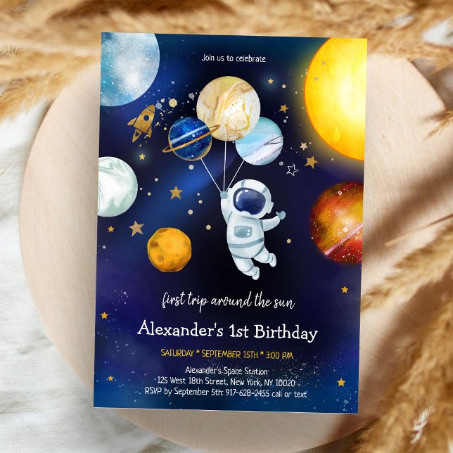 Outer Space Astronaut Planet Galaxy 1st Birthday Invitation (Creator Uploaded)