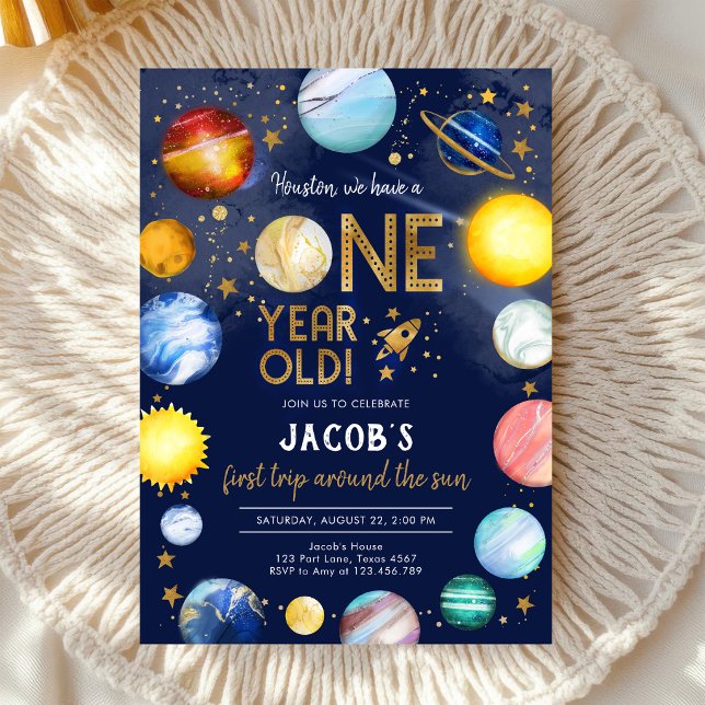 Outer Space Astronaut Planet Galaxy 1st Birthday Invitation (Creator Uploaded)