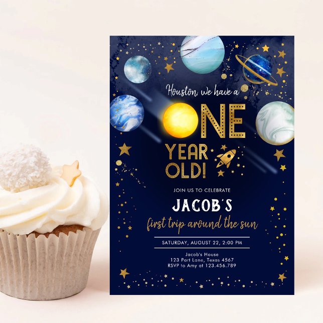 Outer Space Astronaut Planet Galaxy 1st Birthday Invitation (Creator Uploaded)