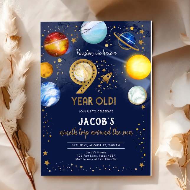 Outer Space Astronaut Planet Galaxy 9th Birthday Invitation (Creator Uploaded)