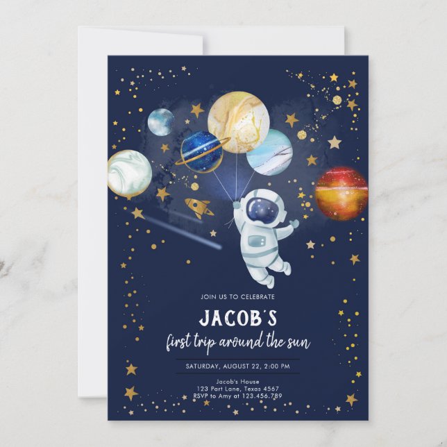 Outer Space Astronaut Planet Galaxy Birthday Invitation (Front)